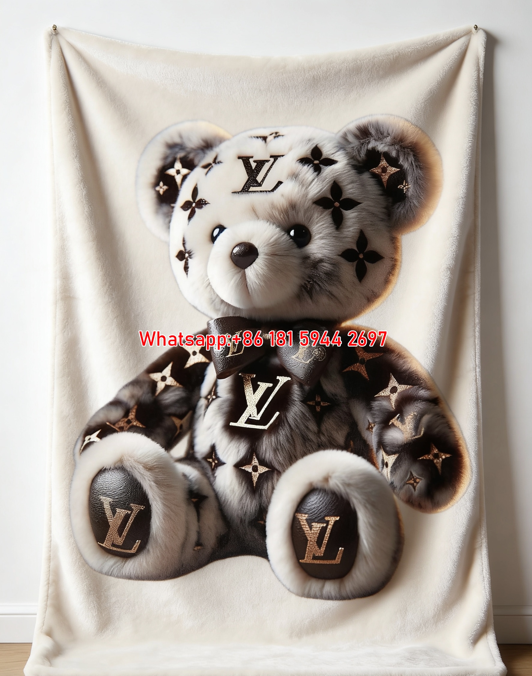 LV Monogram Teddy Blanket Luxury LV Bear Blanket 084